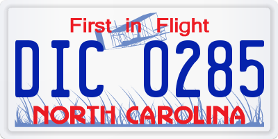 NC license plate DIC0285
