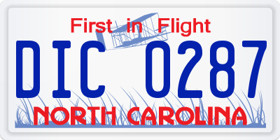NC license plate DIC0287