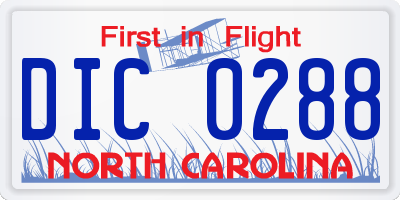 NC license plate DIC0288