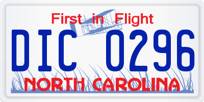 NC license plate DIC0296