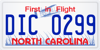 NC license plate DIC0299