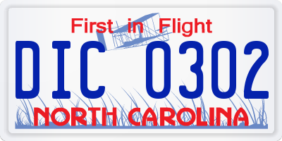 NC license plate DIC0302