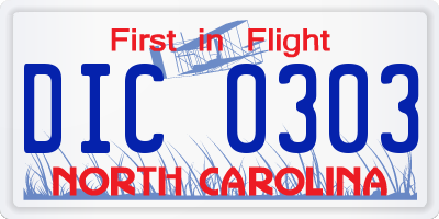 NC license plate DIC0303