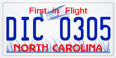 NC license plate DIC0305