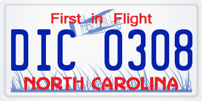 NC license plate DIC0308