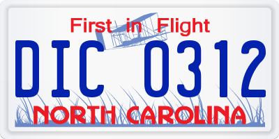 NC license plate DIC0312