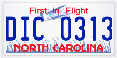NC license plate DIC0313