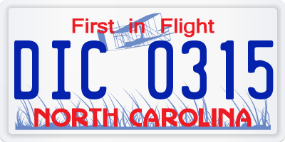 NC license plate DIC0315