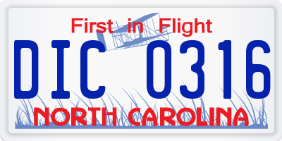 NC license plate DIC0316