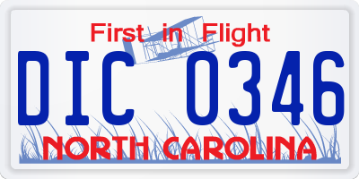 NC license plate DIC0346