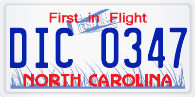 NC license plate DIC0347