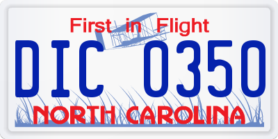 NC license plate DIC0350
