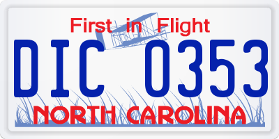 NC license plate DIC0353