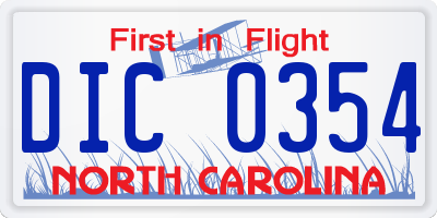 NC license plate DIC0354