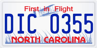 NC license plate DIC0355