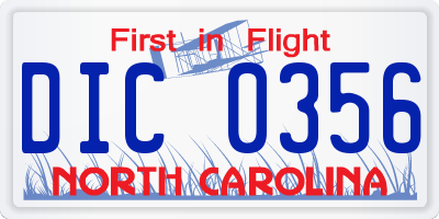 NC license plate DIC0356
