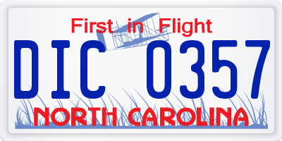 NC license plate DIC0357