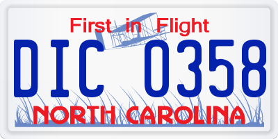 NC license plate DIC0358