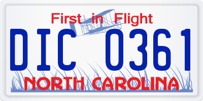 NC license plate DIC0361