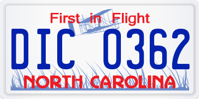NC license plate DIC0362