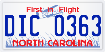 NC license plate DIC0363
