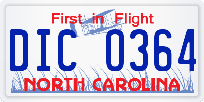 NC license plate DIC0364