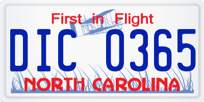 NC license plate DIC0365