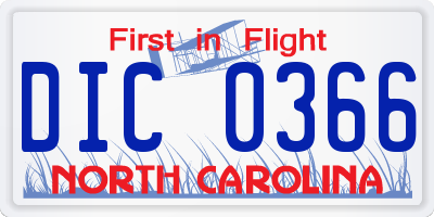 NC license plate DIC0366