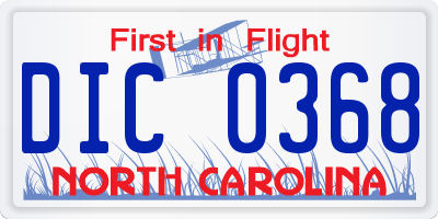 NC license plate DIC0368