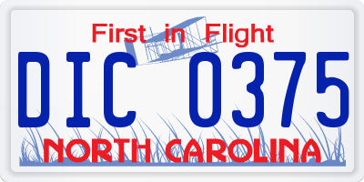 NC license plate DIC0375