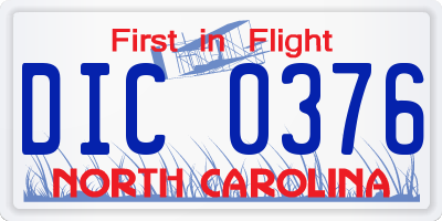 NC license plate DIC0376
