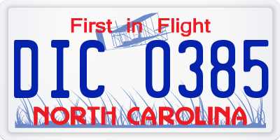 NC license plate DIC0385