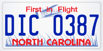 NC license plate DIC0387