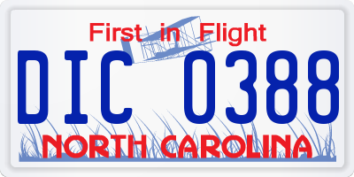 NC license plate DIC0388