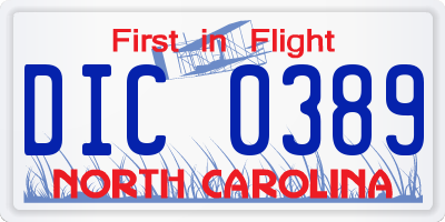 NC license plate DIC0389