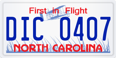 NC license plate DIC0407