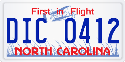 NC license plate DIC0412