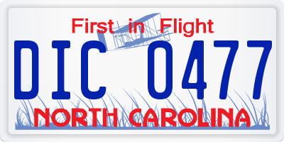 NC license plate DIC0477