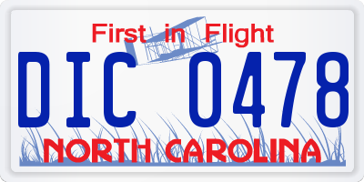 NC license plate DIC0478