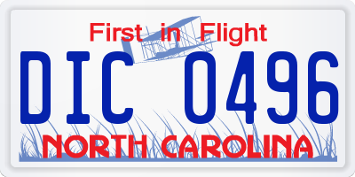 NC license plate DIC0496
