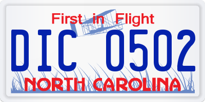 NC license plate DIC0502