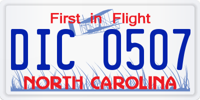 NC license plate DIC0507