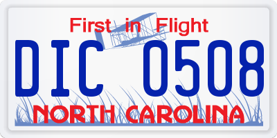 NC license plate DIC0508