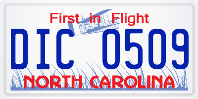 NC license plate DIC0509