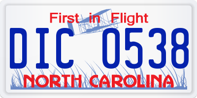 NC license plate DIC0538