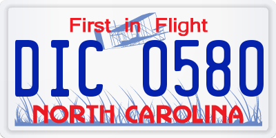 NC license plate DIC0580