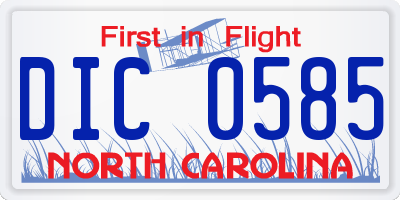 NC license plate DIC0585