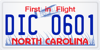 NC license plate DIC0601
