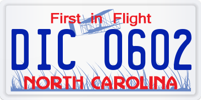 NC license plate DIC0602