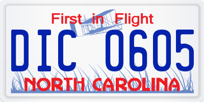 NC license plate DIC0605